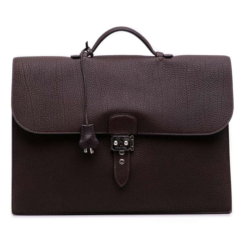 Hermès Togo Sac a Depeches 41 Brown Leather Good condition - Front View