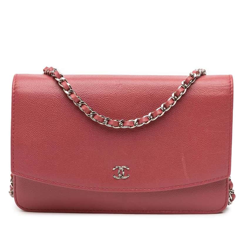 Chanel CC Caviar Sevruga Wallet On Chain Red Leather Very good condition - Front View