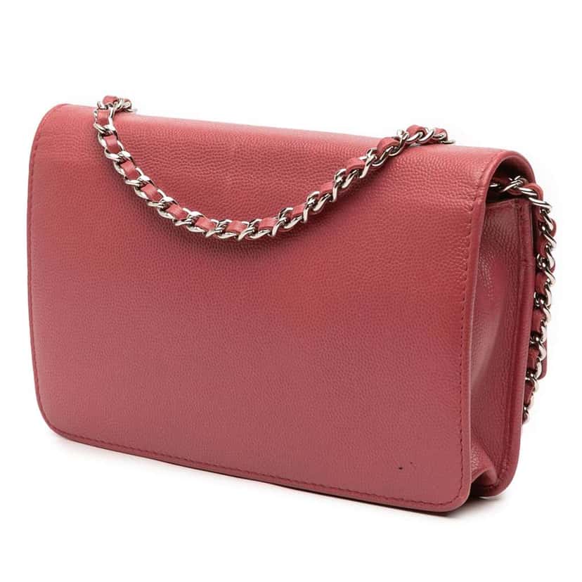 Chanel CC Caviar Sevruga Wallet On Chain Red Leather Very good condition - Back View
