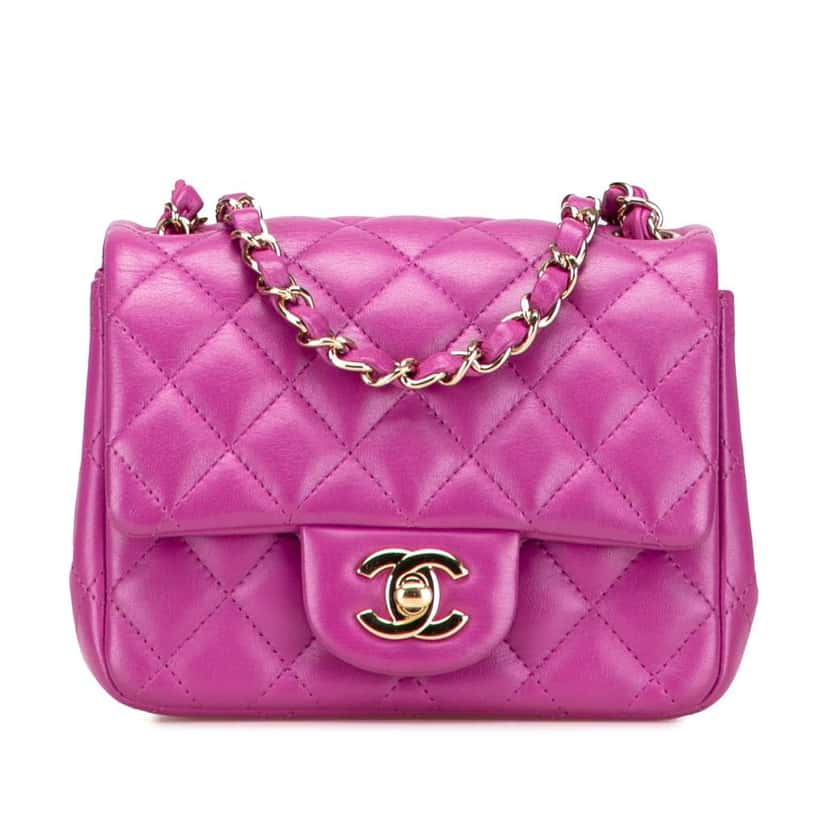 Chanel Mini Square Classic Lambskin Single Flap Purple Leather Good condition - Front View