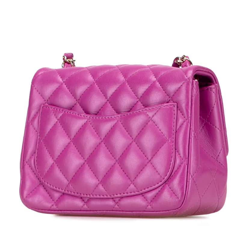 Chanel Mini Square Classic Lambskin Single Flap Purple Leather Good condition - Back View