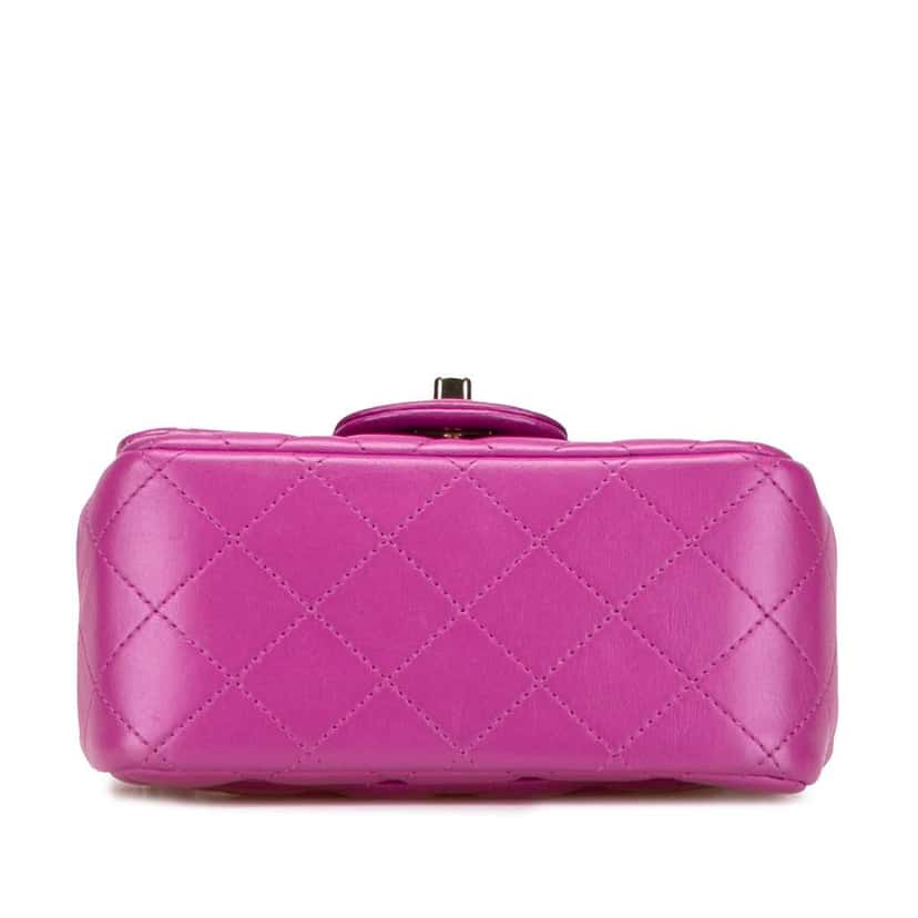 Chanel Mini Square Classic Lambskin Single Flap Purple Leather Good condition - Inside View