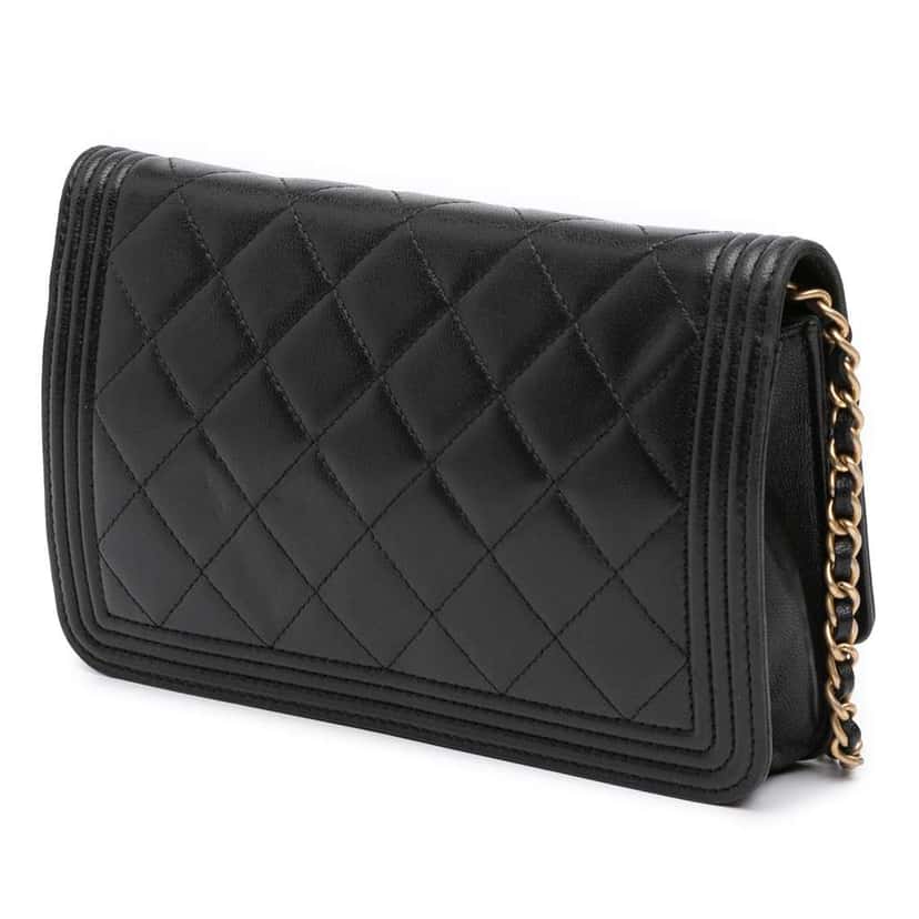 Chanel Quilted Lambskin Boy Wallet On Chain Black Leather Good condition - Back View
