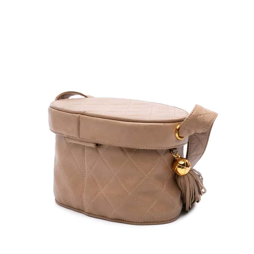 Chanel CC Quilted Lambskin Tassel Vanity Bag Brown Leather Good condition - Back View