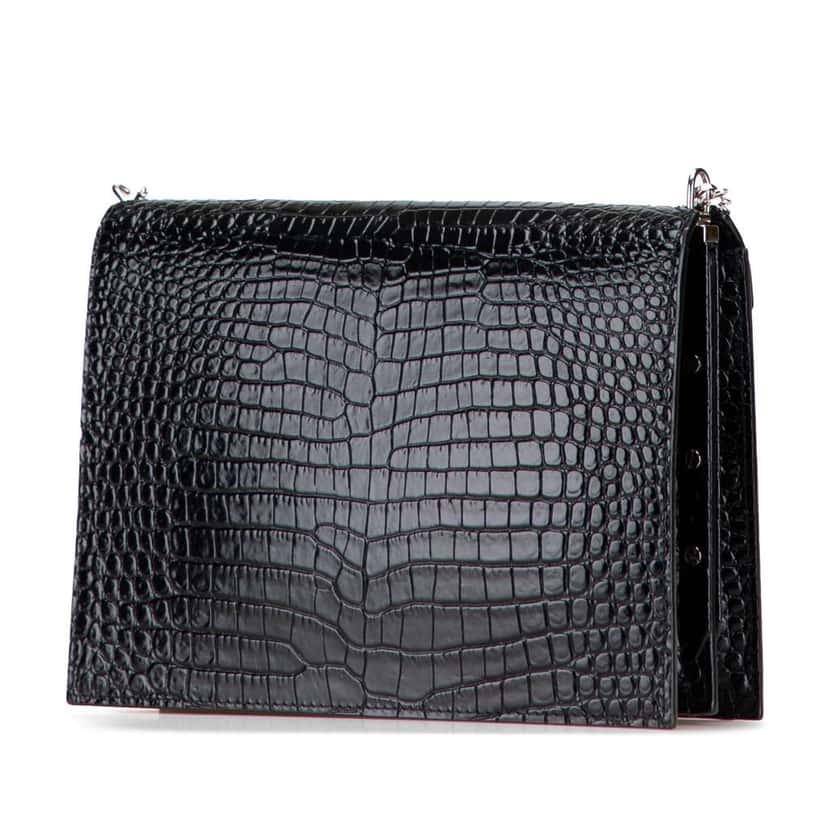 Saint Laurent Croc Embossed Leather Monogram Cassandra Clasp Bag Black Leather Good condition - Back View