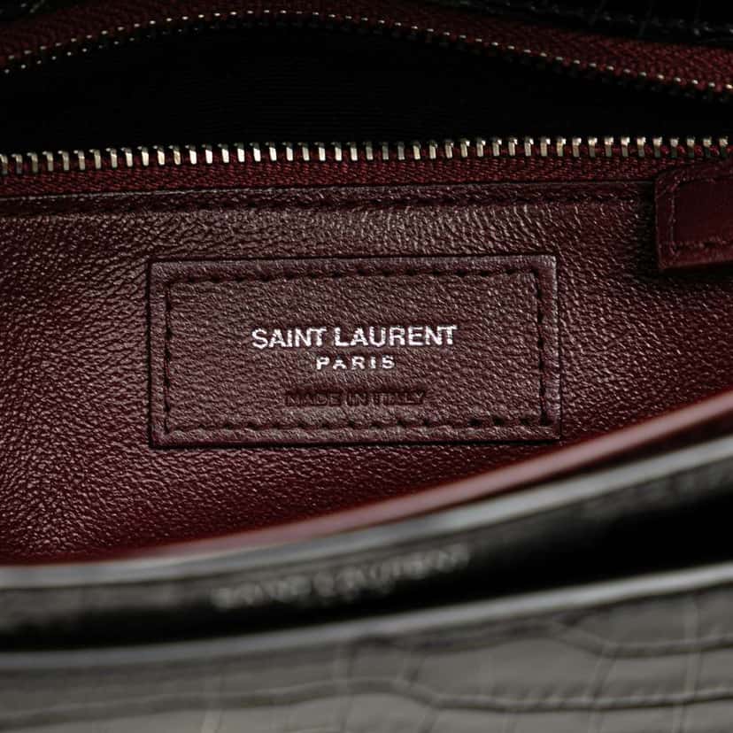 Saint Laurent Croc Embossed Leather Monogram Cassandra Clasp Bag Black Leather Good condition - Box View