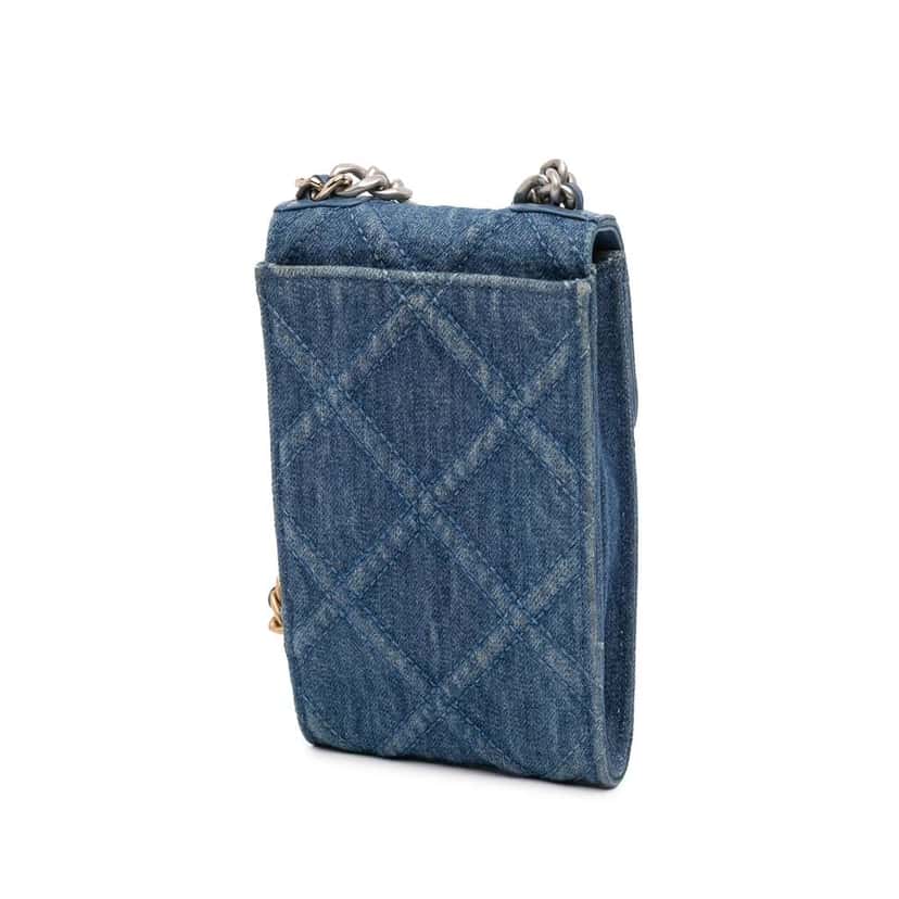 Chanel Denim 19 Phone Holder with Chain Blue Denim Good condition - Back View