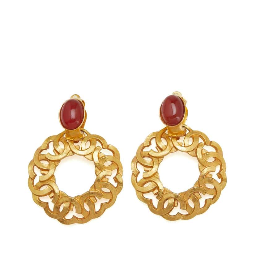 Chanel Gold Plated CC Gripoix Clip On Earrings Gold Metal Good condition - Front View