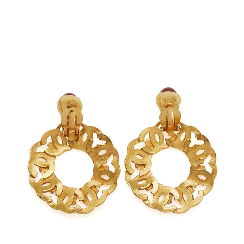 Chanel Gold Plated CC Gripoix Clip On Earrings Gold Metal Good condition - Back View
