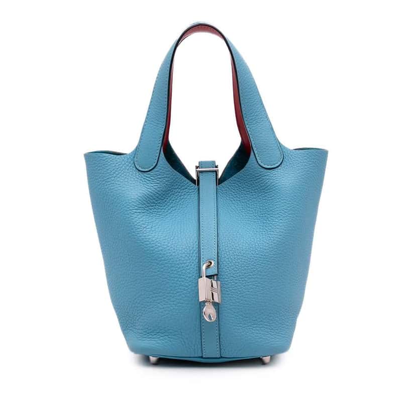 Hermès Clemence and Swift Picotin Lock 18 Eclat Blue Leather Good condition - Front View