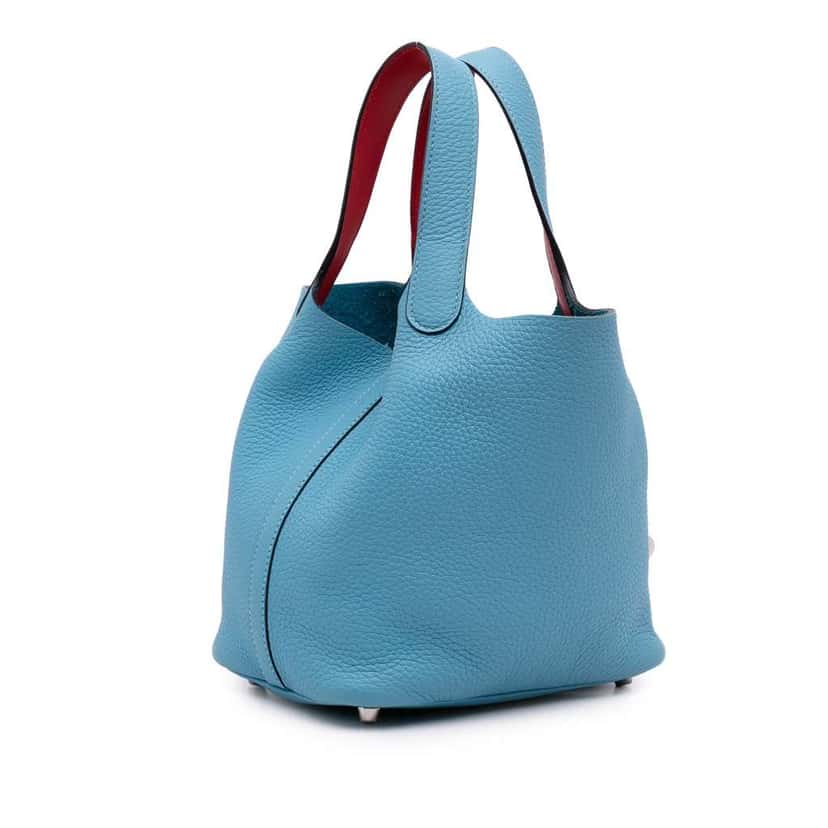 Hermès Clemence and Swift Picotin Lock 18 Eclat Blue Leather Good condition - Back View