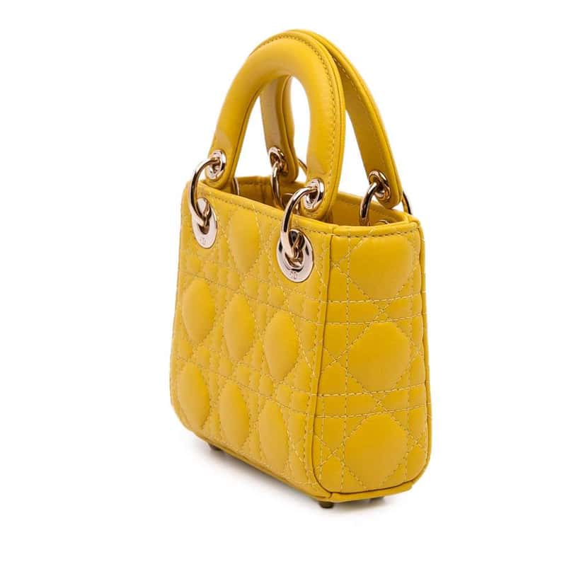 Dior Micro Lambskin Cannage Lady Dior Yellow Leather Very good condition - Back View