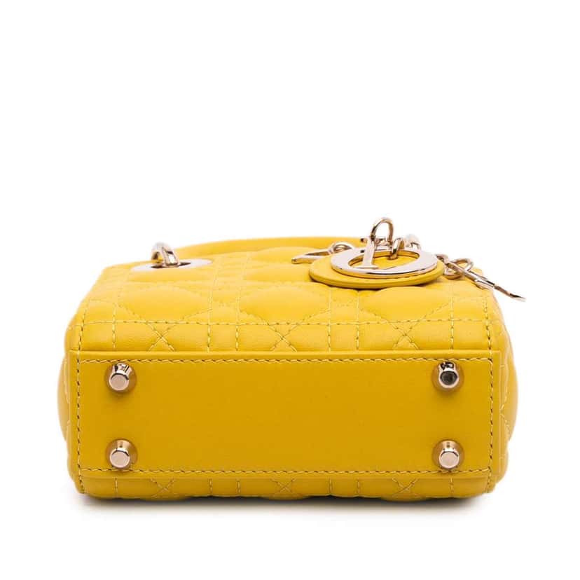 Dior Micro Lambskin Cannage Lady Dior Yellow Leather Very good condition - Inside View