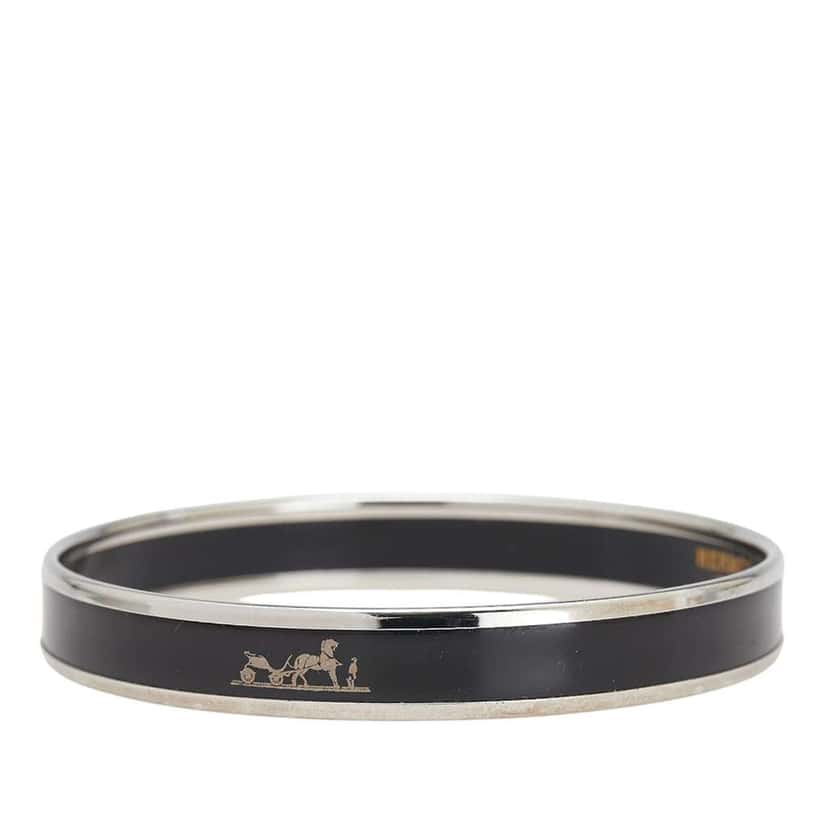 Hermès Narrow Caleche Enamel Bangle 62 Black Good condition - Back View