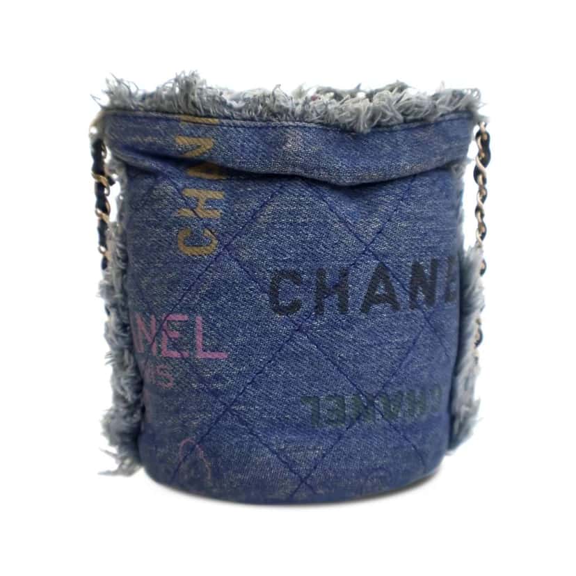 Chanel Mini Denim Mood Bucket with Chain Blue Denim Good condition - Back View