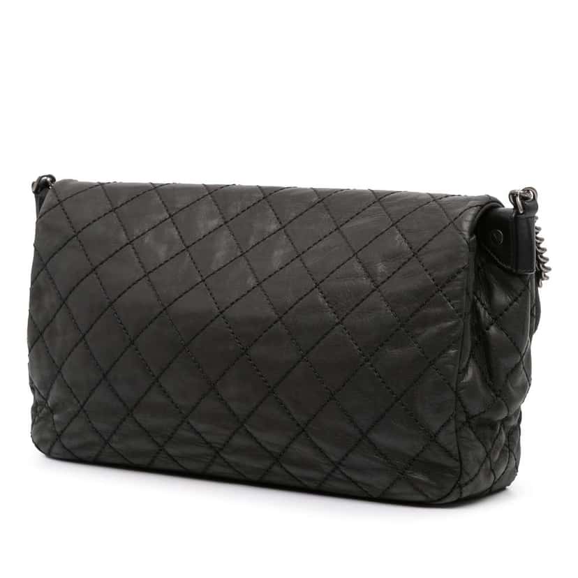 Chanel Large Quilted Iridescent Calfskin Coco Daily Flap Grey Leather Good condition - Back View