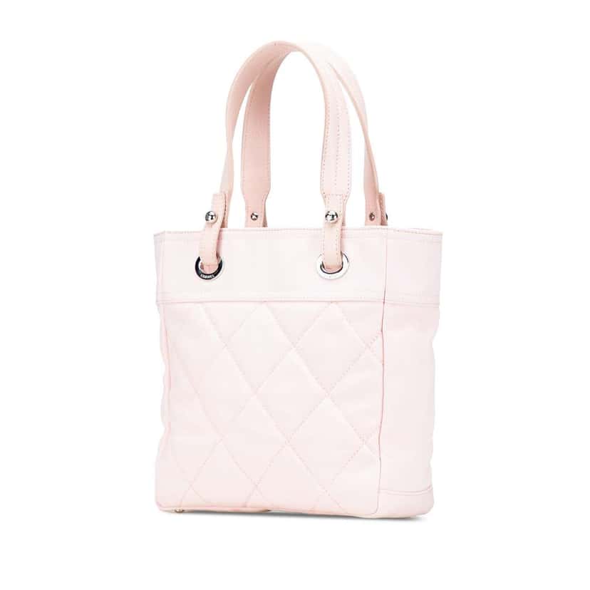 Chanel Small Quilted Canvas Paris Biarritz Tote Pink Canvas Good condition - Back View