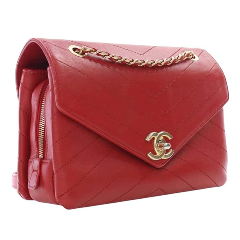 Chanel Small Chevron Lambskin Coco Envelope Flap Red Leather Good condition - Back View