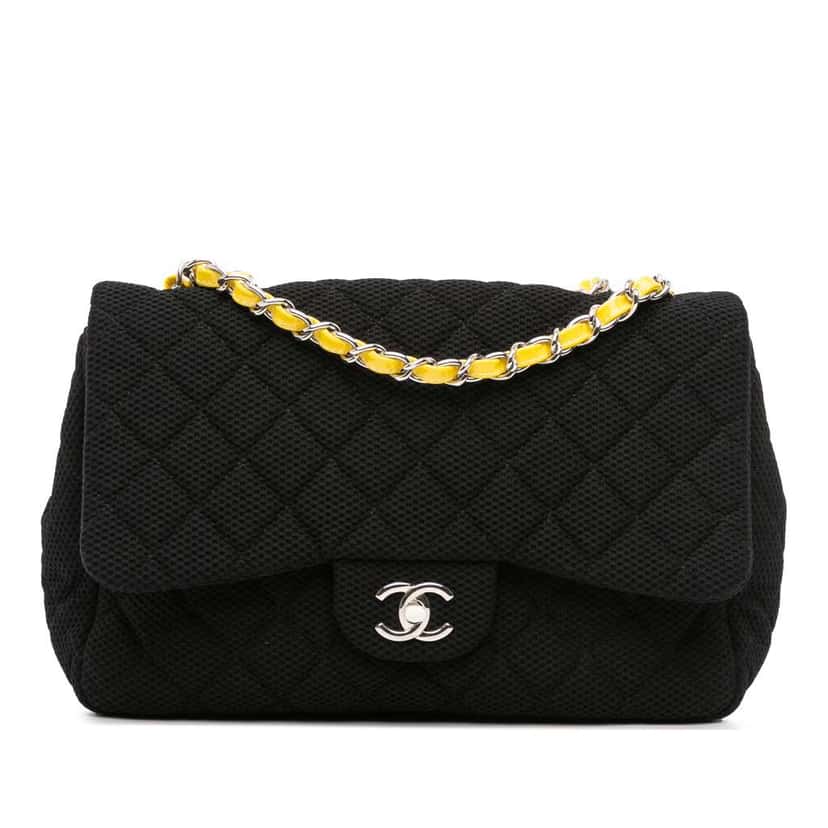 Chanel Jumbo Classic Jersey Single Flap Black Cotton Good condition - Front View