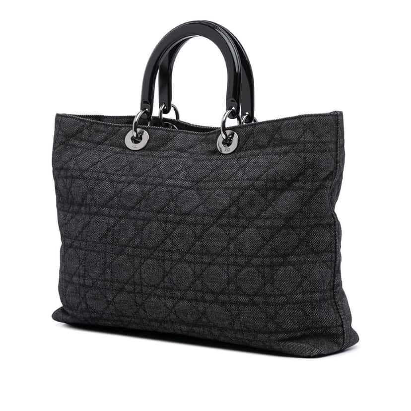 Dior Extra Large Denim Cannage Lady Dior Black Denim Good condition - Back View