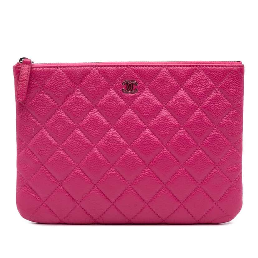 Chanel Small Quilted Caviar O Case Clutch Pink Leather Good condition - Front View