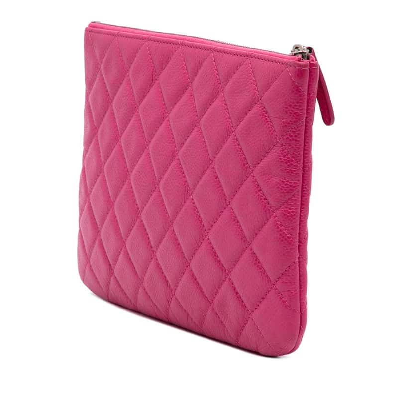 Chanel Small Quilted Caviar O Case Clutch Pink Leather Good condition - Back View