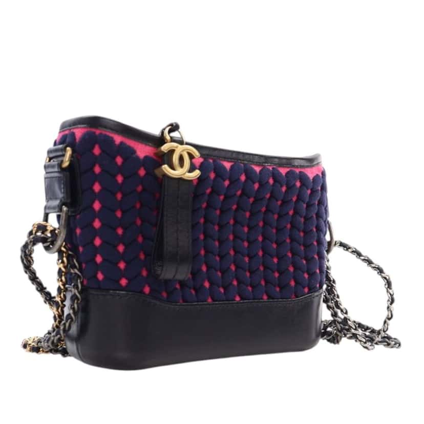Chanel Small Knit and Calfskin Gabrielle Hobo Blue Wool Good condition - Back View
