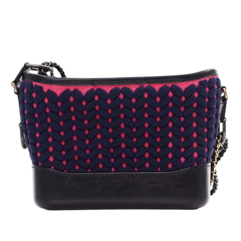 Chanel Small Knit and Calfskin Gabrielle Hobo Blue Wool Good condition - Inside View