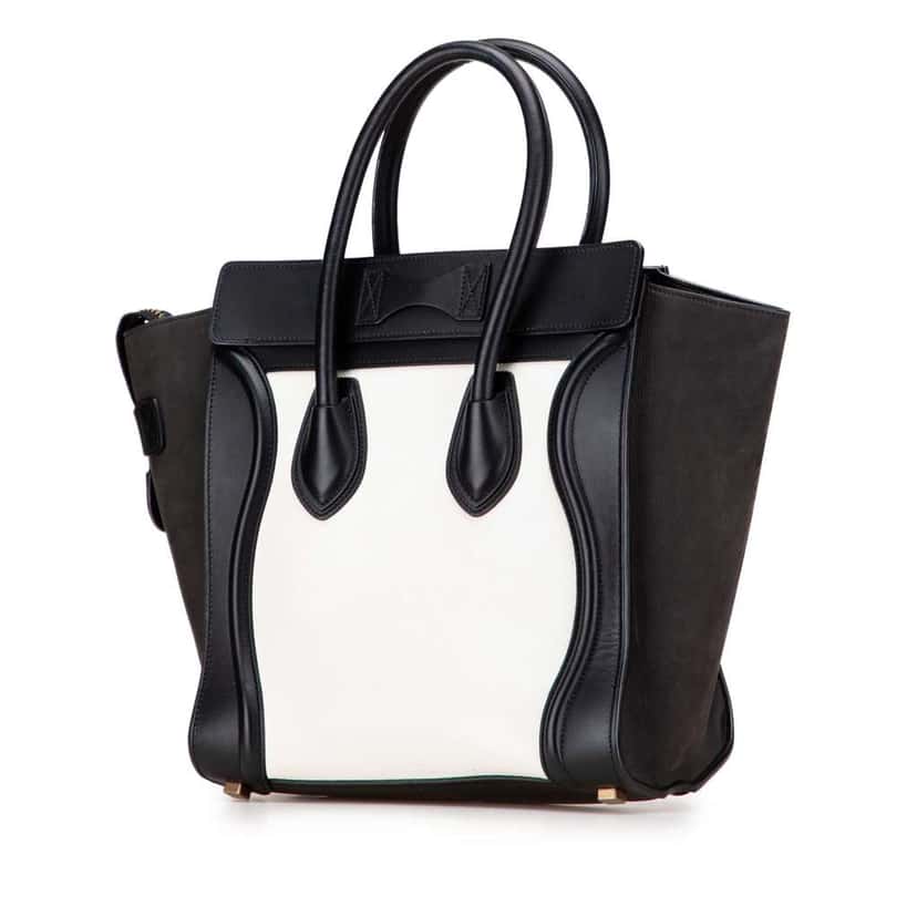 Celine Micro Bicolor Nubuck and Drummed Calfskin Luggage Tote White Leather Good condition - Back View
