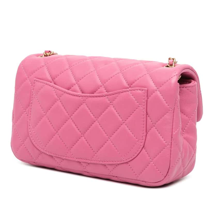 Chanel Mini Rectangular Classic Lambskin Pearl Crush Single Flap Pink Leather Good condition - Back View