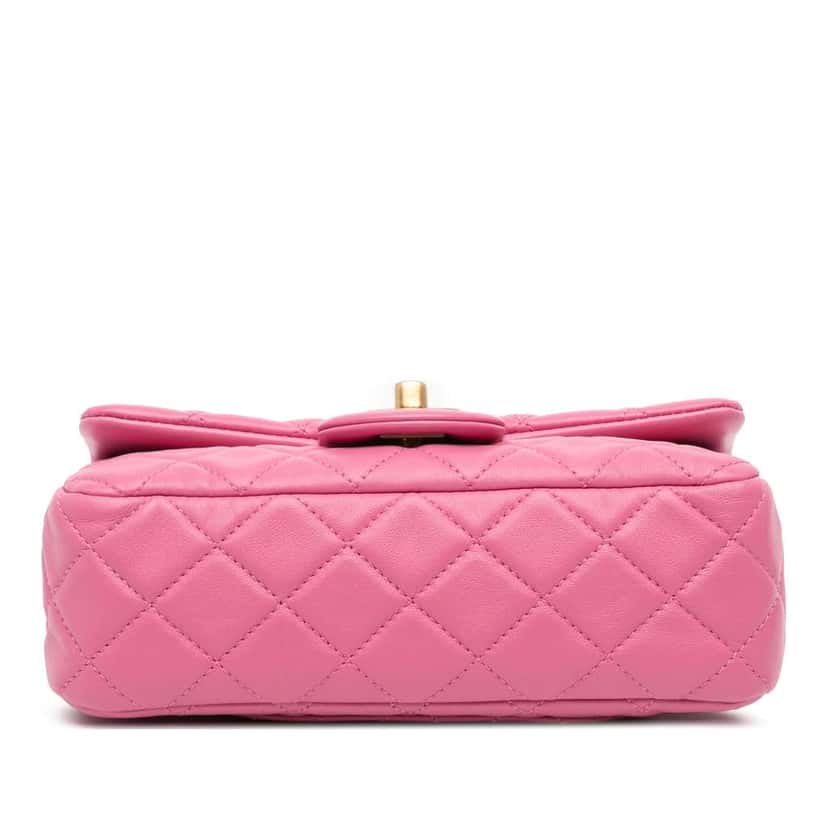 Chanel Mini Rectangular Classic Lambskin Pearl Crush Single Flap Pink Leather Good condition - Inside View