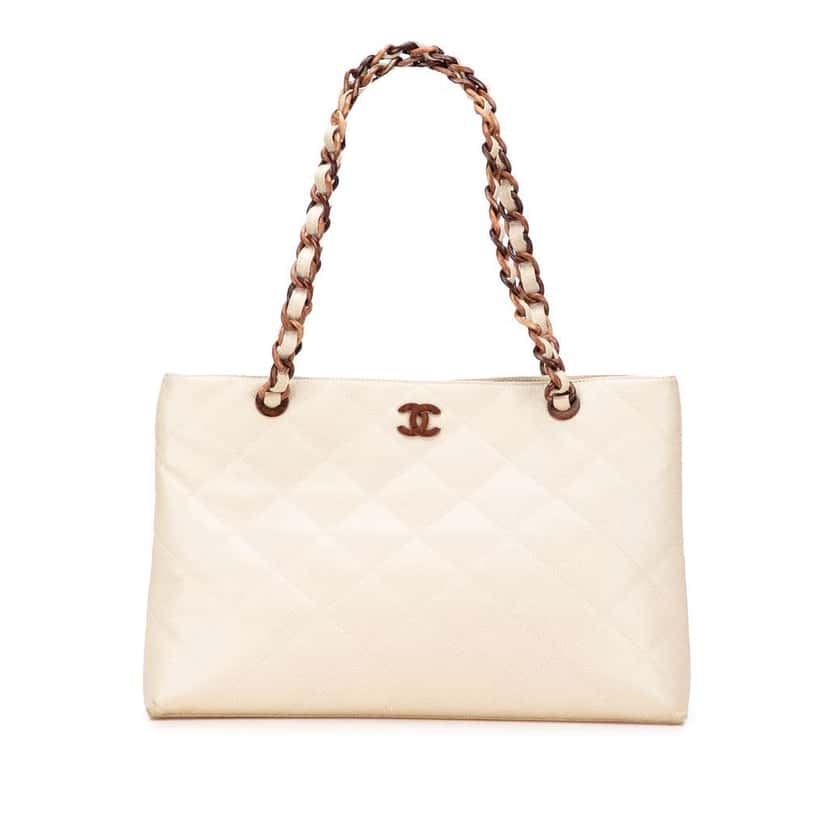 Chanel CC Quilted Caviar Bekko Chain Tote White Leather Good condition - Front View