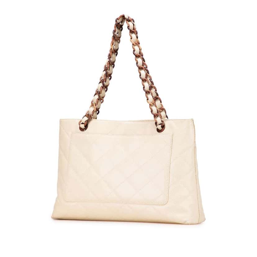 Chanel CC Quilted Caviar Bekko Chain Tote White Leather Good condition - Back View