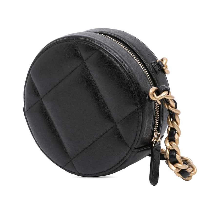 Chanel Lambskin 19 Round Clutch with Chain Black Leather Good condition - Back View