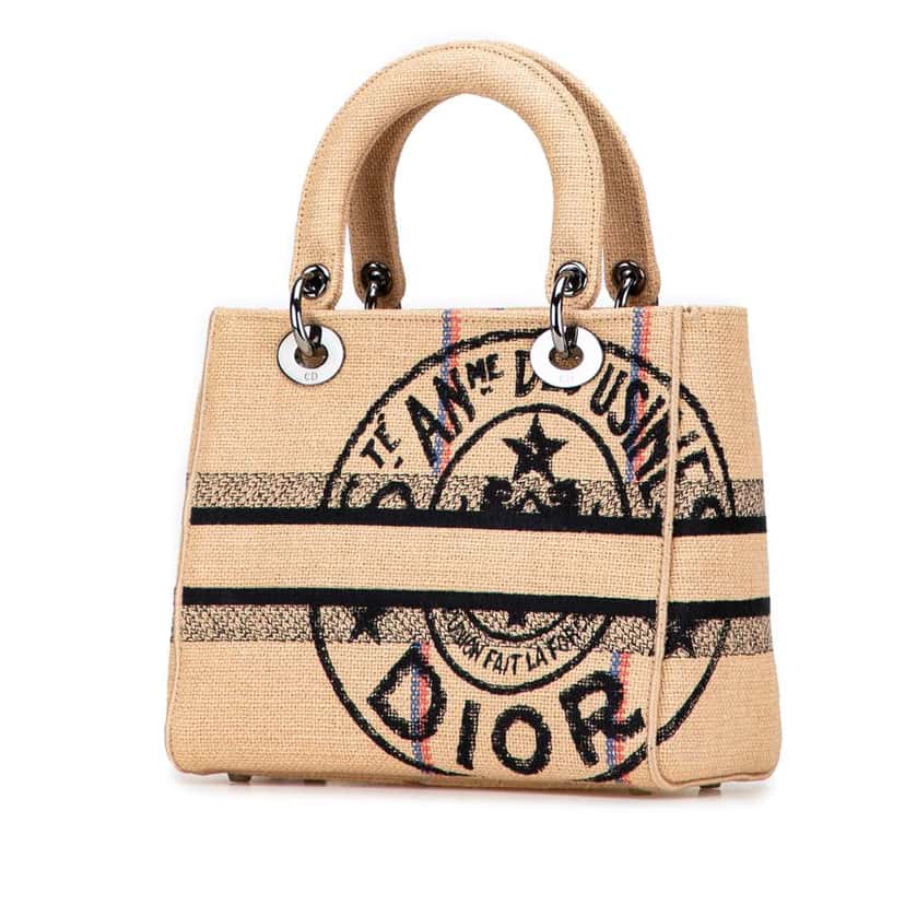 Dior Medium Jute Embroidered Lady D Lite Brown Canvas Good condition - Back View
