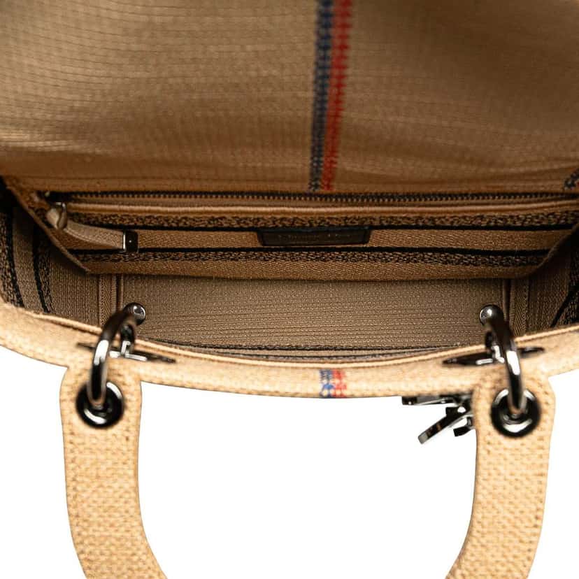 Dior Medium Jute Embroidered Lady D Lite Brown Canvas Good condition - Model View