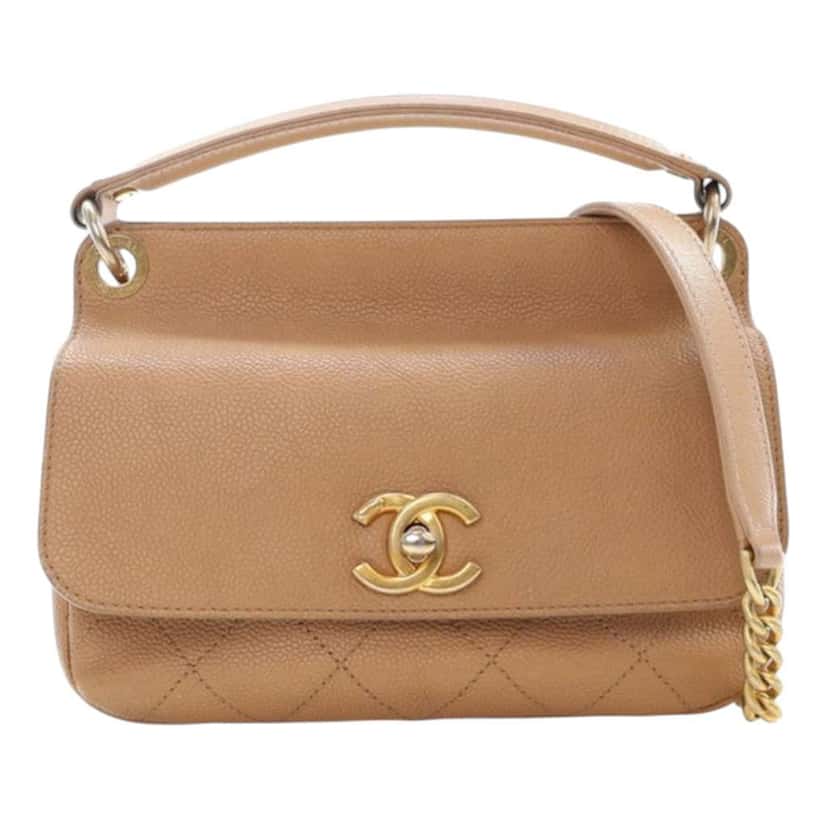 Chanel Small Stitched Caviar CC Lock Top Handle Flap Brown Leather Good condition - Front View