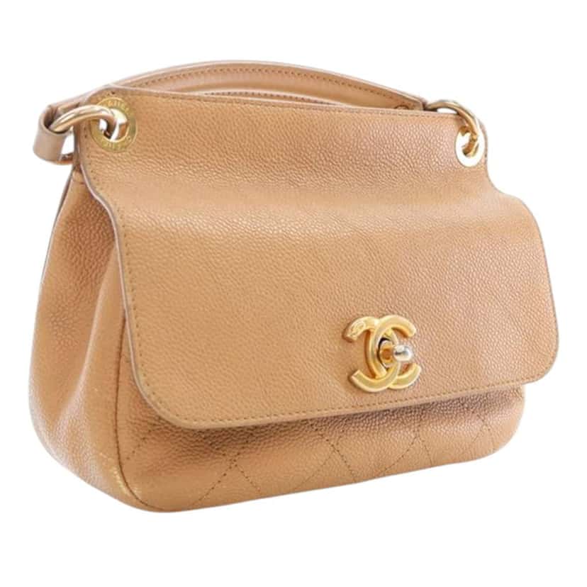 Chanel Small Stitched Caviar CC Lock Top Handle Flap Brown Leather Good condition - Back View