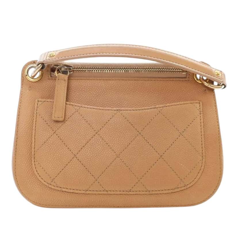 Chanel Small Stitched Caviar CC Lock Top Handle Flap Brown Leather Good condition - Inside View