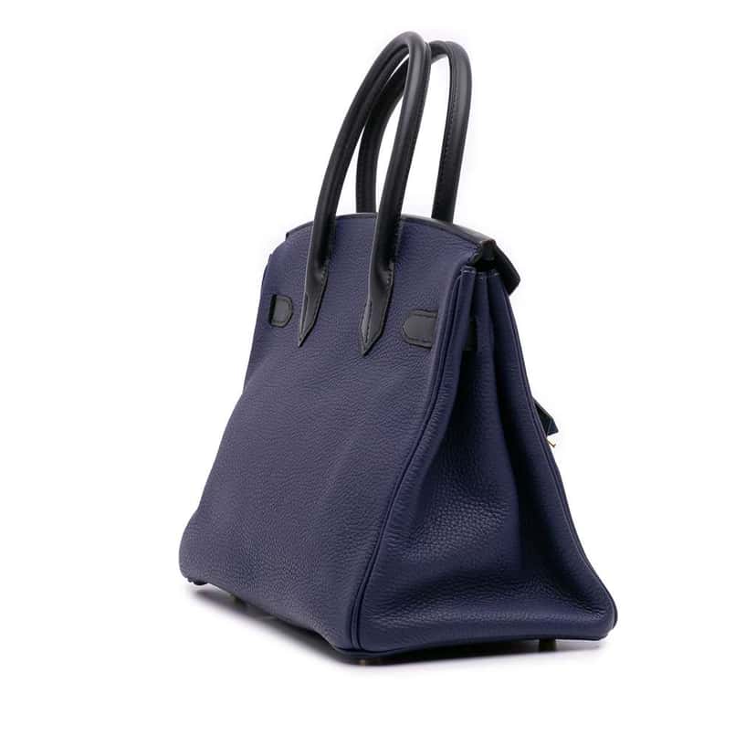 Hermès Clemence and Sombrero Verso Birkin Retourne 30 Blue Leather Good condition - Back View