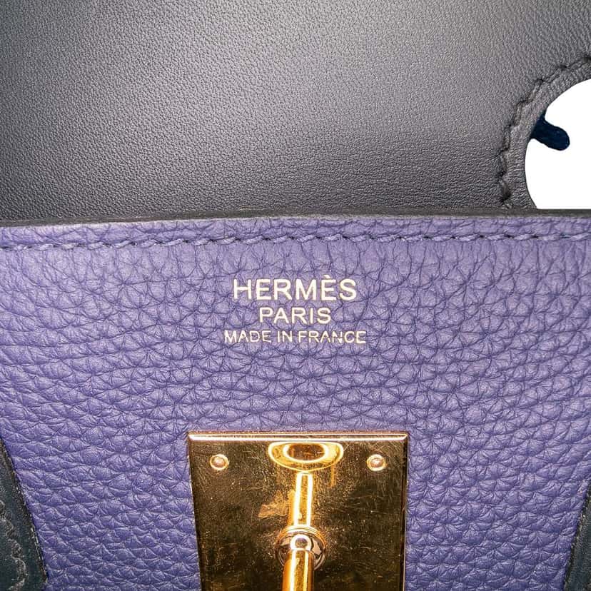 Hermès Clemence and Sombrero Verso Birkin Retourne 30 Blue Leather Good condition - Box View