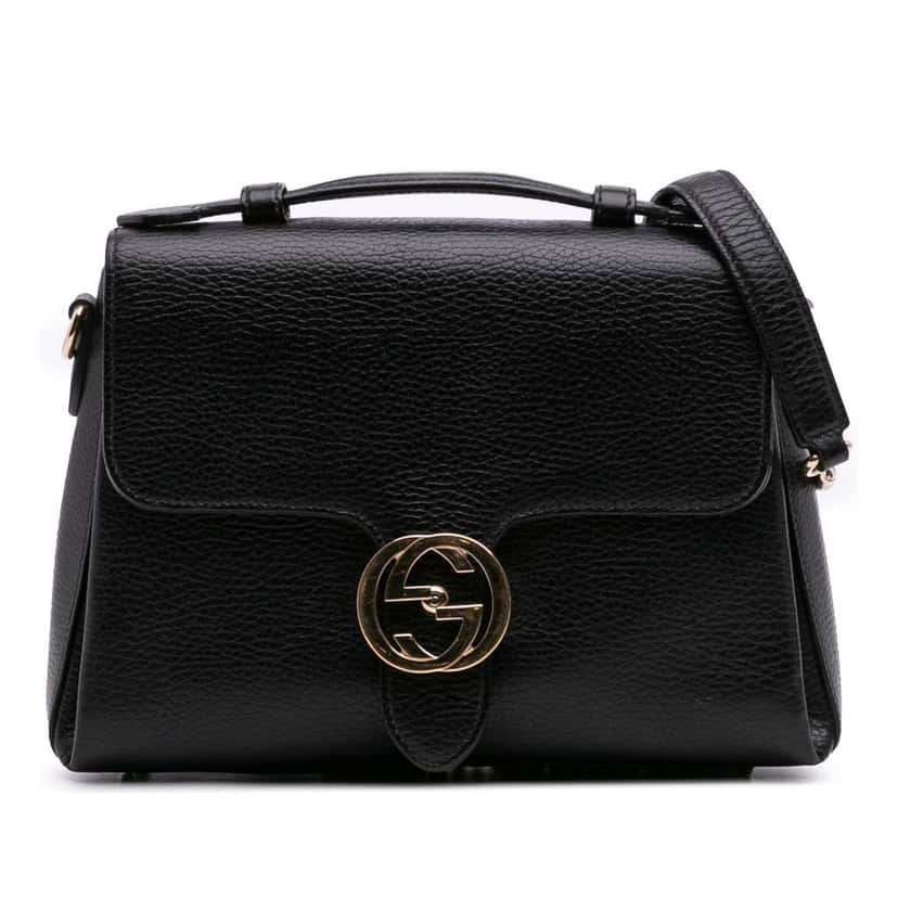 Gucci Small Dollar Calf Interlocking G Satchel Black Leather Good condition - Front View