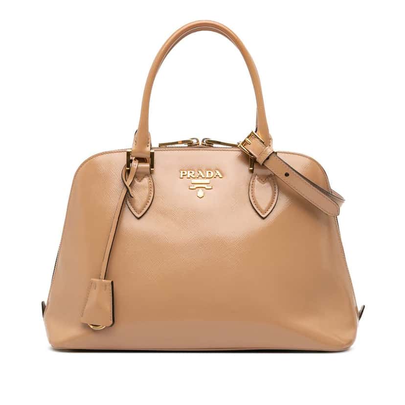Prada Medium Saffiano Vernice Promenade Satchel Brown Leather Good condition - Front View