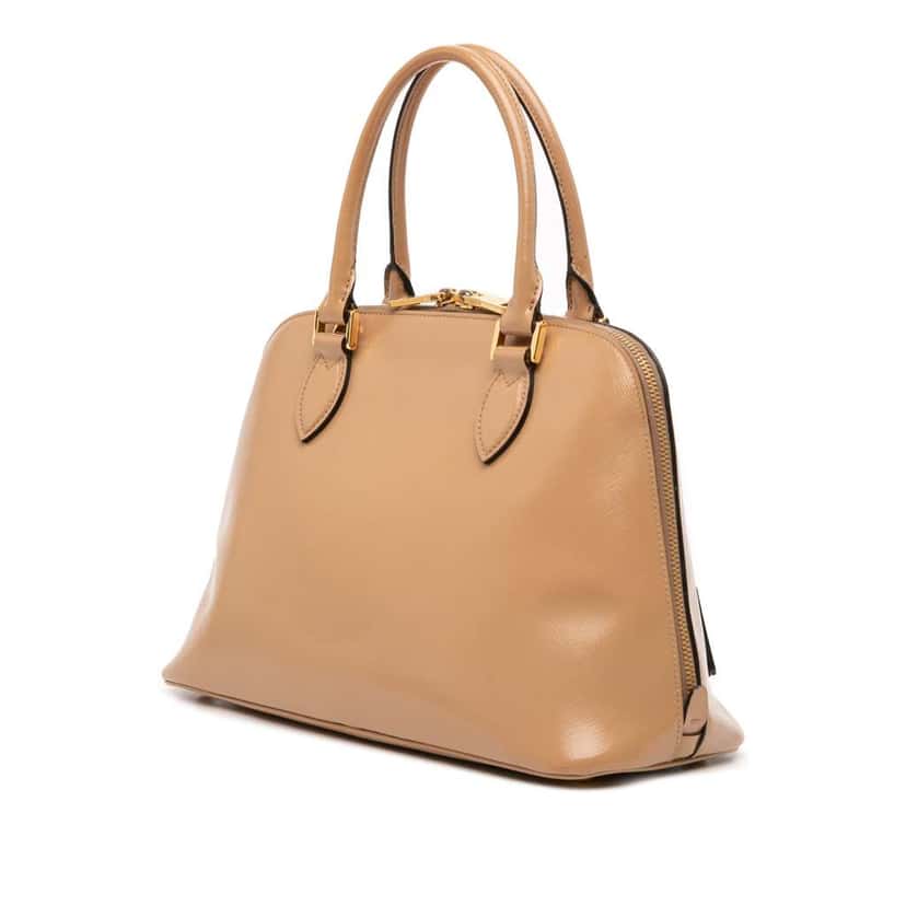 Prada Medium Saffiano Vernice Promenade Satchel Brown Leather Good condition - Back View
