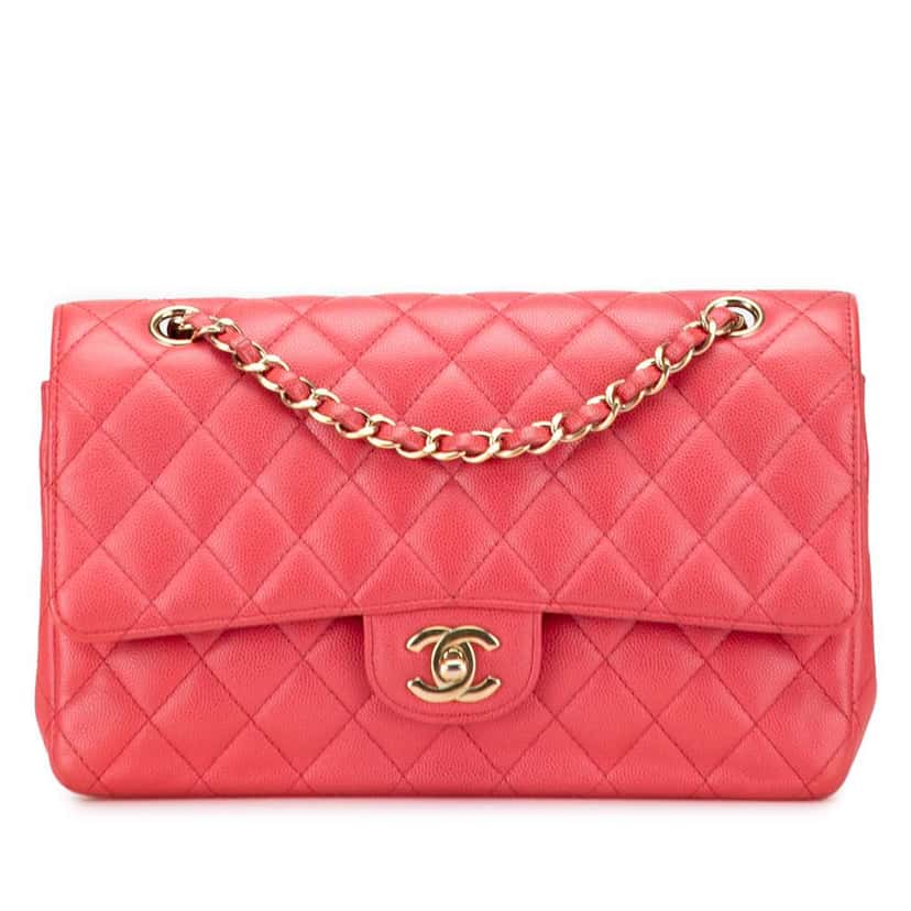 Chanel Medium Classic Caviar Double Flap Pink Leather Good condition - Front View