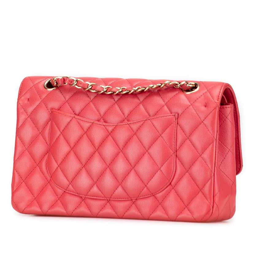 Chanel Medium Classic Caviar Double Flap Pink Leather Good condition - Back View