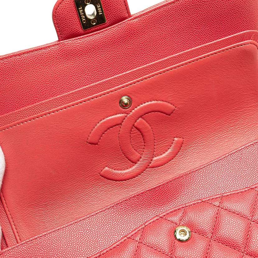 Chanel Medium Classic Caviar Double Flap Pink Leather Good condition - Box View