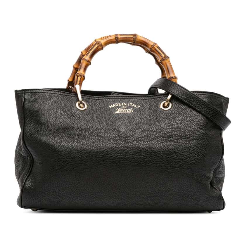 Gucci Medium Calfskin Bamboo Shopper Satchel Black Leather Good condition - Front View