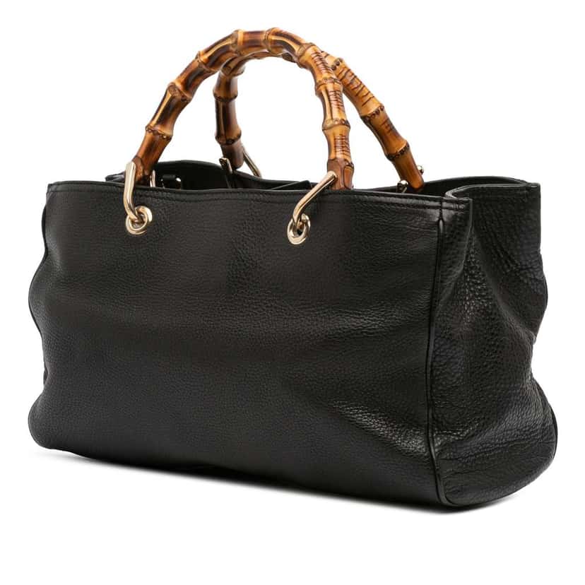 Gucci Medium Calfskin Bamboo Shopper Satchel Black Leather Good condition - Back View