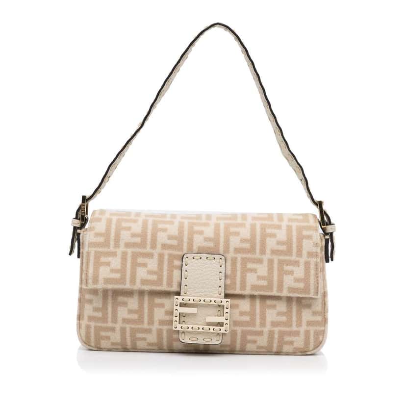 Fendi Zucca Wool Selleria Baguette Brown Wool Good condition - Front View